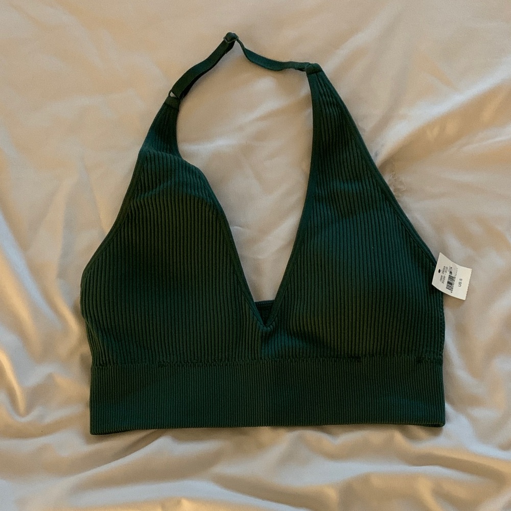 Aerie Forest Green Ribbed Halter Bralette